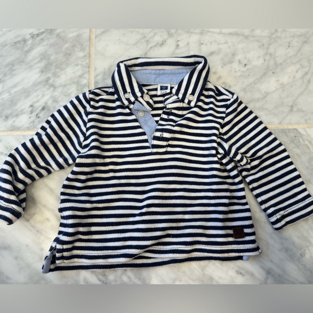 Janie and Jack Navy and White Striped Shirt